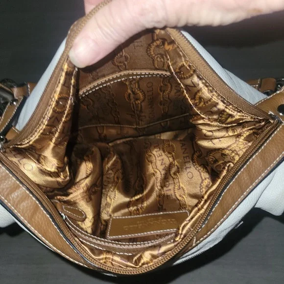 Tignanello Leather Hobo Shoulder Bag White Brown Contrast Stitching contemporary - Picture 4 of 9